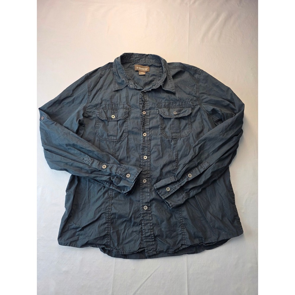 No Boundaries Mens XL Black Cotton Button Down Long Sleeve Utility Shirt